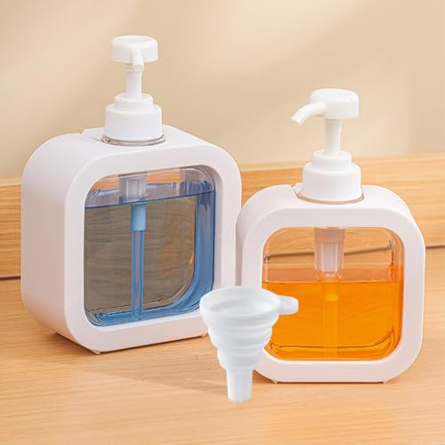 Contenitore Sapone Liquido WISIRENT, 2 Pezzi Dispenser Sapone Bagno Plastica e 1 Imbuto, Dosatore Sapone Bagno Sapone Doccia, Dispenser Shampoo e Bagnoschiuma per Cucina, Bagno (500ml&300ml)