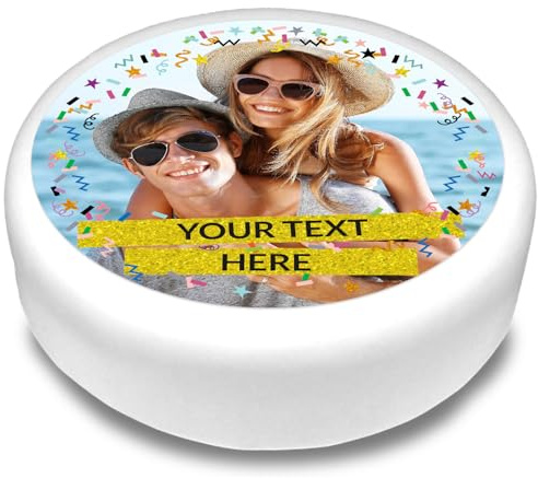 Cakeshop Round Personalised Edible Cake Topper With Confetti Border & Gold Text Banners | Custom Image & Text | For Birthdays & Celebrations | Multiple Shapes & Sizes | Icing & Wafer Paper Options
