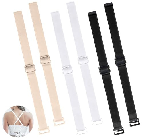3 Paar BH Träger Halter, BH Träger Breit, Träger Zum Annähen, BH Träger Schwarz, Verstellbare Bra Straps, Für Frauen Mädchen Tops Kleid Weiß, Schwarz, Hautton (1.2 cm)