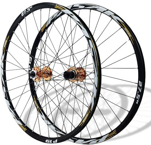 HZXQCVB 26/27.5/29 Zoll Mountainbike-Laufradsatz QR 100/135mmm Felgen Aus Aluminiumlegierung Scheibenbremse 32H Vordere Hinterradnaben Für 7/8/9/10/11/12 Gang Kassette(Gold,26IN)