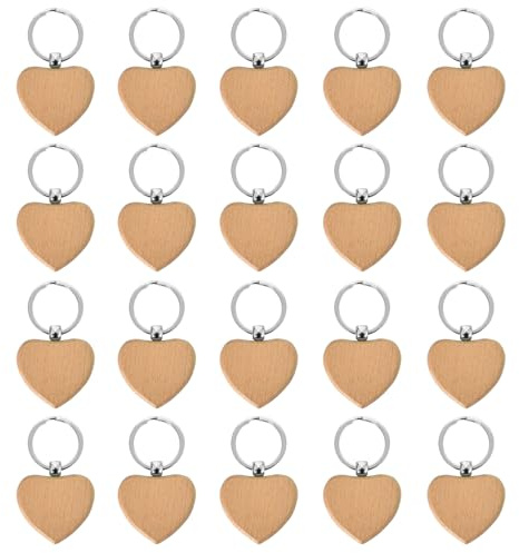 DAYIsjz nyckelring trä 20 stycken nyckelhängare blank gör-det-själv nyckelring trä trä tomt hjärta nyckelring trä nyckelring för gör-det-själv snidning, dekoration, presenter, målning, Träfärg, En