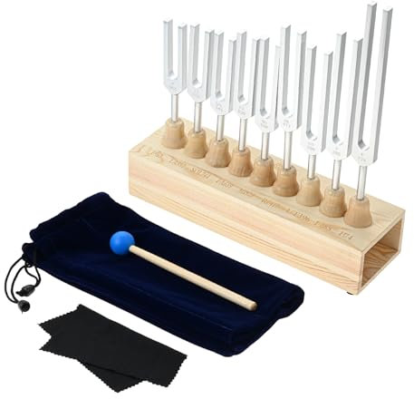 Dreld 9 Solfeggio Tuning Forks Kit, Healing Tuner with Resonance Chamber Silicone Hammer and Bag for Frequency Repair Healing, Sound Therapy, Perfect Healing, Musical Instrument, Balancing, Healers