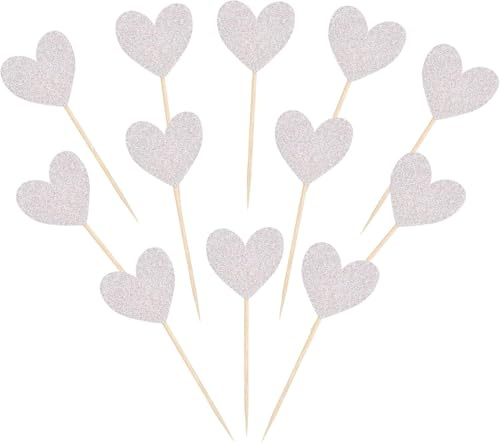 40 Stück Herz Tortendeko Glitzer Liebe Herz Valentinstag Kuchen Deko für Valentinstag Thema Hochzeit Verlobung Braut Dusche Geburtstag Party Kuchen Dekorationen Silber