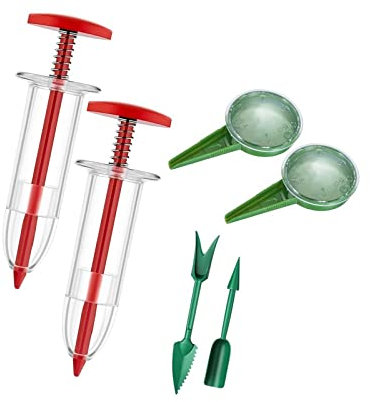 Pleayietoopiatiey Handheld Seeds Dispenser Garden Seedling Tool Sower Seeder Tool for Garden Red and Green, 10 x 3 x 3 cm