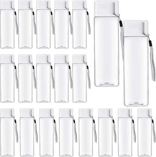TESIN 20 Pcs Water Bottle Bulk, 500 ml Plastic Reusable Water Bottles, 17 oz Wide Mouth Sports Water Bottle,Rectangle Plastic Bottle for Gym Outdoor Fitness,Clear