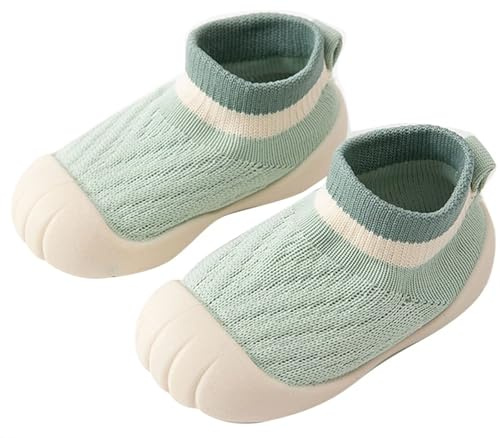 Aggroot Neonato Scarpe Calzino per Bambini Scarpine Primi Passi Antiscivolo Calzini Bambino con Suola Traspiranti Pantofole Bambino Unisex Scarpe,Verde,12-18 mesi/CN13