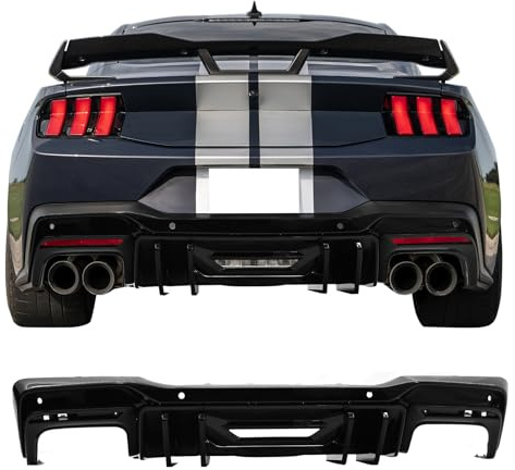 IKON MOTORSPORTS Rear Diffuser, Compatible with 2024-2026 Ford Mustang All Models Except GTD, Competition Style Gloss Black PP Rear Bumper Valance Spoiler Air Dam Chin Splitter Molding 4PCS
