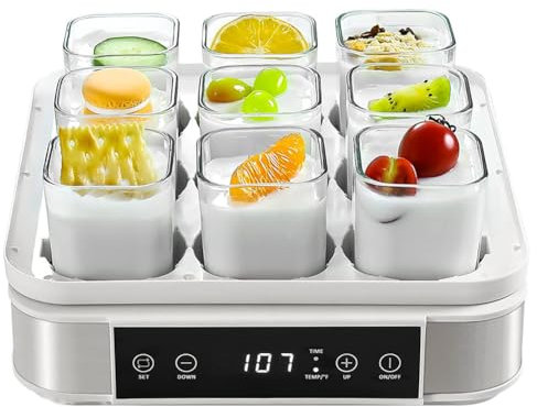 Outils Yaourtière Yaourtière Automatique avec 9 Pots en Verre Température Réglable Contrôle du Temps pour Yaourtière à Domicile Fromage Natto Maker
