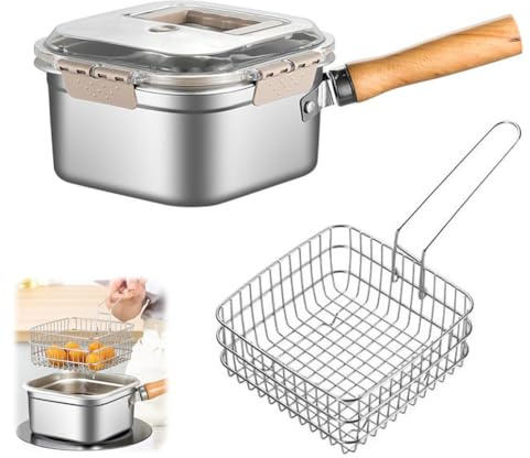 Kochtopf Fritteuse mit Korb, Edelstahl-Frittiertopf mit einfachem Griff, perfekt mit Fritteuse, Outdoor-Lebensmittel