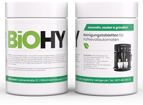 BiOHY Pastillas de limpieza para cafeteras automáticas (2 x 40 pastillas) | Pastillas de limpieza para máquinas de café contra la cal | Pastillas descalcificadoras para el mejor aroma | Adecuado para