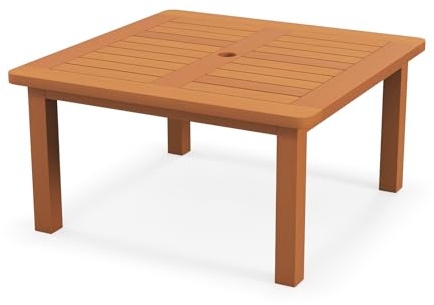 COSTWAY Garden Coffee Table with Umbrella Hole, Hardwood Outdoor Side Table with Slatted Top, Square Patio Bistro Snack Tea Table for Balcony, Backyard and Poolside, 90 x 90 x 47cm