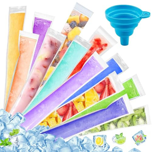 300 PCS Moule Sacs Popsicle avec 1 Morceau D'entonnoir Bleu, DIY Popsicle Pochettes Popsicle, Sacs de Sucettes Glacées sans BPApour préparer des popsicles des barres de fruits etc