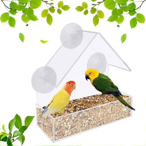 Cfcyhla Transparent Fenster Futterhaus für Vögel,Fenster Vogelfutterspender,Vogelhaus Fensterscheibe mit Saugnäpfen,Futterspender für Wildvögel Bird Feeder Vogelfutterhaus mit Saugnäpfe