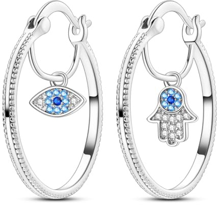 Hapour Pendientes de aro de plata de ley para mujeres y adolescentes, hipoalergénicos, con diamantes de imitación de cristal de mano de Hamsa, aro contra el mal de ojo con circonita cúbica
