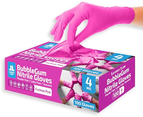 London Labs 4 Mil – Fuchsia Pink Nitrile Gloves – Disposable Latex Free & Powder Free– Chemical Resistant, Pink Rubber Gloves –Esthetician, Nail Supplies, Cleaning, Cooking, Tattoo | Pack of (100 ct)