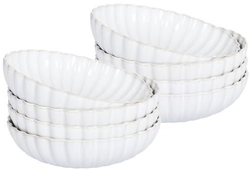 Conjunto de 8 platos hondos soperos de gres caolín artesanal acabado esmalte reactivo blanco Nettle