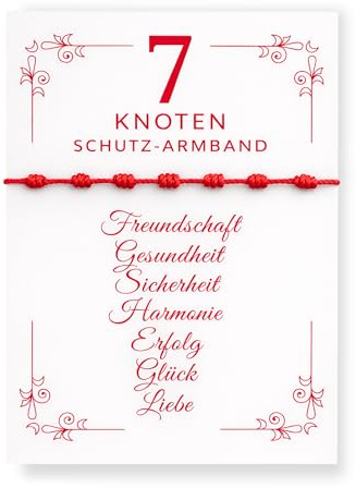 Generisch Rotes 7-Knoten Kabbala Armband – Schutzarmband, verstellbar | Handgeknüpft • Unisex • Glücksbringer & Talisman • Symbol für Liebe, Freundschaft, Harmonie & Erfolg • inkl. Bedeutungskarte