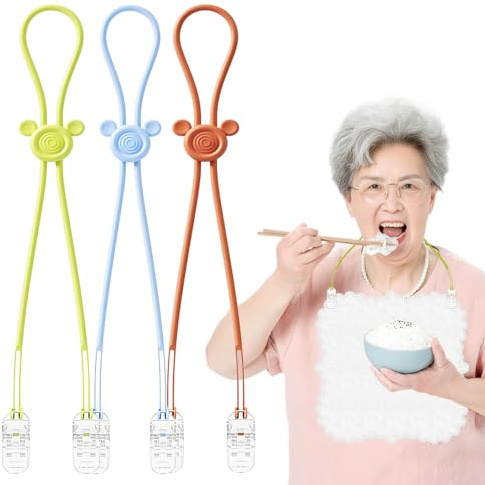3 Stück Serviettenkette Verstellbar, Serviettenkette mit Clip, Silikon Serviettenhalter Kette, Cartoon Waschbar Serviettenkettenclip für Senioren, Erwachsene und Kinder (48cm-1)