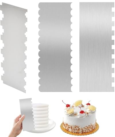 QINGZY 3 PCS Stainless Steel Metal Cake Scraper Set – Double-Sided Cake Smoother Cake Edge Smoother & Pastry Cutter for Cake Decorating Tools, Baking & DIY Kitchen Accessories (B)