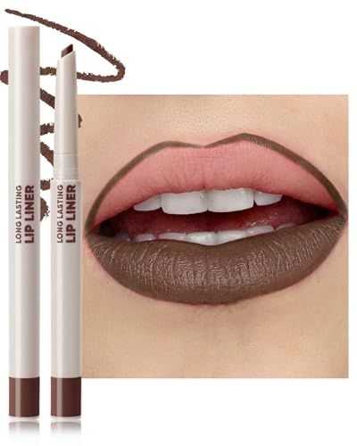 Brun Crayon a Levre Mat Longue Tenue Waterproof, 2 In 1 Rouge a Levre Sans Transfert, Finition Mat Doux Texture Légère Lip Stain, Highly Pigmented Lip Gloss Silky, Maquillage Femme pour Les Lèvres-01