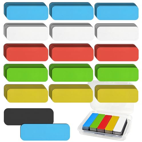 100 Stück Magnetstreifen Beschreibbar Magnetschilder zum Beschriften | 60x20 mm 5 Farben Abwischbare Magnete für Magnettafel, Für Kühlschrank, Whiteboard & Tafel | Magnetstreifen
