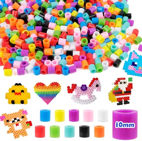 Kuvarix Perline da Stirare Grosse 10mm, 1500 Pezzi Perline da Stirare con 10 Colori, Regalo Creativo DIY per Bambini dai 3 Anni in Su