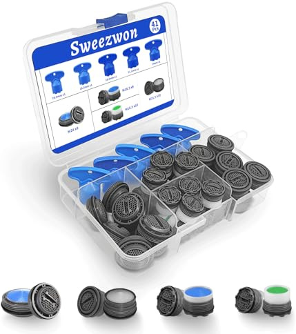 Sweezwon Perlator-Set, 36 Stück Strahlregler für Wasserhähne mit 5 Schlüsseln, Wasserhahn-Sieb-Einsätze M16.5 M18.5 M21.5 M24 für Küche & Bad, Wassersparend