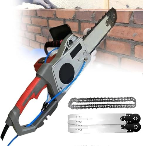 DHMYYXGS Tronçonneuse électrique Béton,Machine Découpe Rainures Murales électrique Humide,Tronçonneuse Diamantée,avec 2 Chaînes Et 2 Guides-Chaînes 350mm