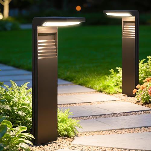 LES FLEURS Solarlampen für Außen Garten, LED Solarleuchten mit 2 Farbtemperaturen Warm/Kalt, IP55 wasserdichte Wegeleuchten, Helle 40LED Wegbeleuchtung für Einfahrt Rasen Terrasse Hof, 4 Stück