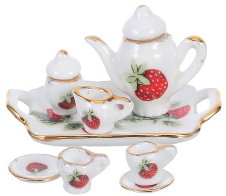 GARVALON Service à Thé Miniature en Porcelaine 1 Ensemble Mini Tasse en Céramique Accessoires pour Maison de Poupée Jeu D’Imitation pour Filles Décor Miniature Réaliste pour Salle de