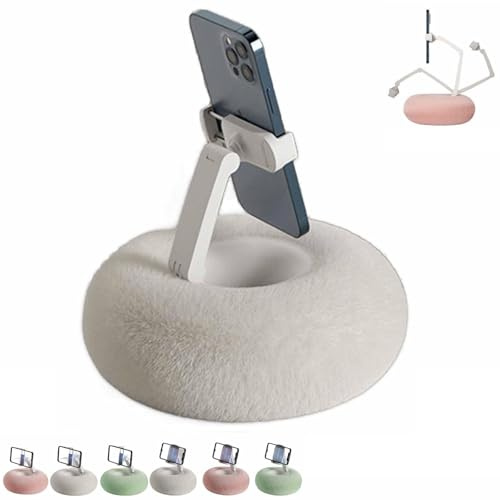 Explcior Chill Nest Phone Holder, Fuzzy Bowl Tablet Pillow Stand, Compatible with 4.7-13 Electronic Devices, 360°adjustable Phone Holder for Bed with Soft Plush Fabric, Detachable Bowl(White~B)