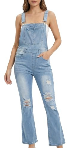 Kdtoll Salopette Donna Jeans, Pantaloni Lunghi in Denim Oversize con Spalline Regolabili e Tasche, Tinta Unita, Stile Casual per Lavoro e Tempo Libero