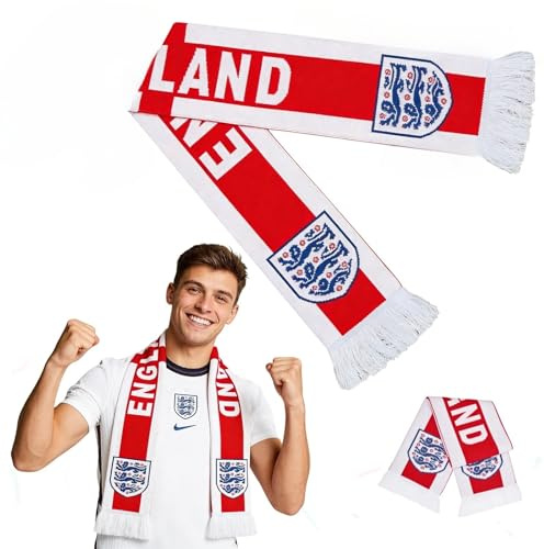 Ellxen Écharpe de football Angleterre pour la coupe du monde 2026, décoration de fête, idéal pour les fans de match de football, écharpe pour champions de la ligue, 14 x 140 cm, rouge et blanc, cadeau