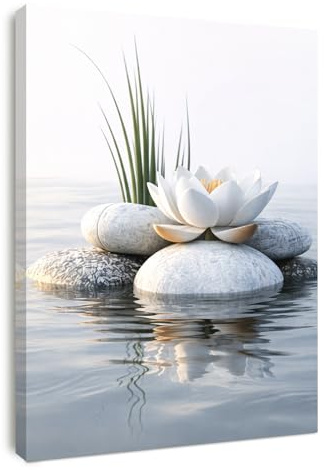 Alptiny Leinwandbild mit Rahmen 30x40 cm, Weiße Seerose Zen Natur Wandbild, mit Klettverschluss, minimalistisches botanisches Wanddeko für Wohnzimmer, Schlafzimmer und Büro, hochauflösender Druck