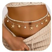 Bafutayawa 2-Piece Starfish Waist Chain Set, Gold Body Chain, Shell Pearl Hip Chain for Summer Beach Bikini
