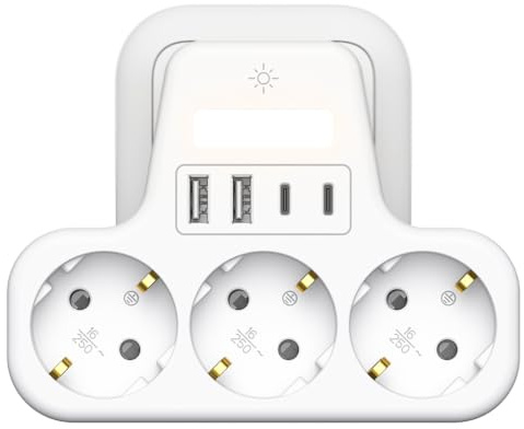 3 Fach Mehrfachsteckdose mit USB, Doppelstecker für Steckdose, Steckdosenleiste mit USB C, Steckdosenadapter mit schaltbar, Mehrfachstecker für Steckdose, White