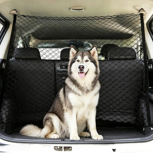GORPENT Rejilla protectora de 120 x 90 cm, red de separación de barrera de coche, rejilla para perros para maletero, doble capa de polipropileno con 4 ganchos, red universal para perros de seguridad