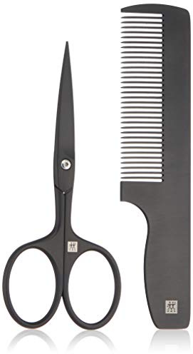 ZWILLING TWINOX M Bartplfege-Set, Premium Bartschere + Bartkamm mit Rinddleder Etui, Bartschneide Kit, Schwarz 97713-004-0