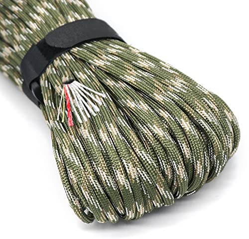 Survival Paracord Rope PSKOOK 100 Feet Fire Starter Parachute Cord 7-Strand Nylon with Red Tinder Cord PE Fishing Line Cotton Thread for Outdoor Lanyards, Bracelets, Handle Wraps (Forest Camo)