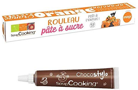Pâte à sucre en rouleau prête à dérouler Ø 36 cm orange + 1 Stylo chocolat