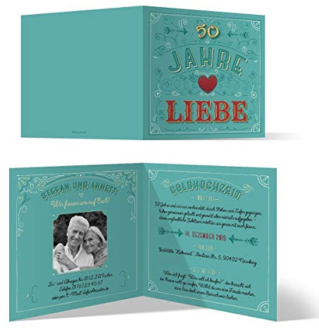 Kartenmachen.de Einladungskarten zur goldenen Hochzeit Hochzeitseinladungen individuell ab 10 Stück - 50 Jahre Liebe