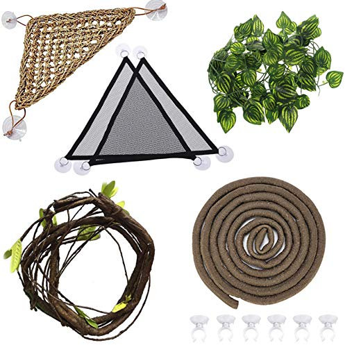 Hamiledyi Bearded Dragon Tank Zubehör Eidechse Hängematte Dschungel Kletterer Ranken Flexible Blätter biegbar Künstliche Zweige Habitat Reptilien Dekor für Klettern, Chamäleon, Gecko, Schlangen