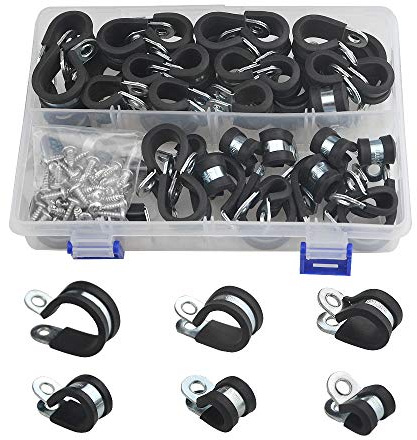 WMYCONGCONG 96 PCS Stainless Steel Rubber Cushioned Insulated Cable Clamps Assortment Kit Metal Cable Clips, 6-26mm