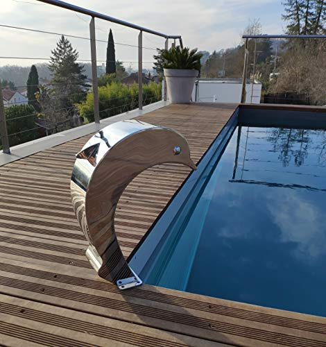Cascade Inox 316 Fontaine Piscine Bassin Modèle Dauphin avec Oeuil et Aileron Hauteur 41cm / Larg 16,8cm