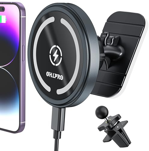 OHLPRO for MagSafe Car Mount Charger iPhone Wireless Car Charger, Stick on Dashboard Magnetic Phone Holder Mount for iPhone 17 Pro Max 16 15 14 Series, 15W Fast Charging, Aluminum Shell