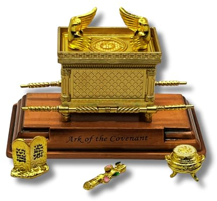 3 ARCHES USA Figura de Mesa chapada en Oro con Contenido de El Arca de la Alianza (Vara de Aaron, maná, Diez Mandamientos), 4.3 x 2 x 3 Pulgadas, tamaño pequeño