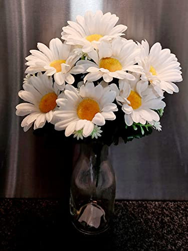 Gerbera,Mazzo di fiori artificiali di seta con margherite di 7x9 cm di diametro con verde e fogliame, decorazione per la casa, matrimonio, funerale, per interni ed esterni, dimensioni 30 cm