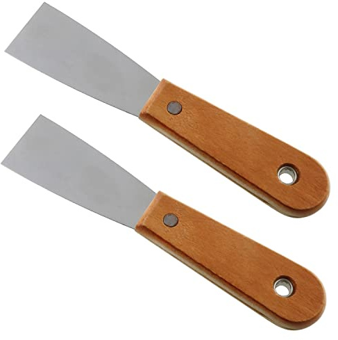 LUORNG 2pcs Carbon Steel Stiff Putty Knives with Wooden Handle 1.5 Drywall Taping Chisel Scraper Putty Tool for Taping Paint Wall Floor Tile Putty Scraper