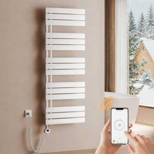 S'AFIELINA Handtuchheizkörper elektrisch 1320×500 mm 800W WLAN Weiß | Badheizkörper elektrisch mit Thermostat, App-Steuerung, 7-Tage-Timer und LCD-Anzeige, elektrischer Handtuchtrockner