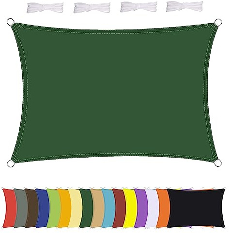 MENGH Sonnensegel Wasserdicht Rechteck, wetterbeständig, Premium Polyester, Viele Längen und Breiten Zur Auswahl inkl Befestigungsseile, Rechteckig 1.5x2m Dunkelgrün